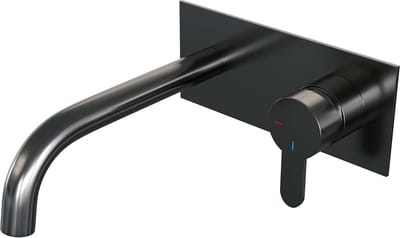Brauer Gunmetal Edition - Wastafelkraan - Inbouw - Geborsteld Gunmetal PVD - 1 Greeps - Model D1 - Gebogen Uitloop & Afdekplaat
