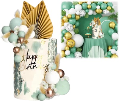 Cake decoratie set 42 delen - groene bloemen en ballen - voor verjaardagstaart - perfecte versiering voor feest - ShopVlot