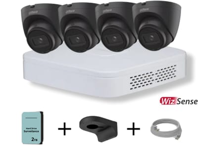 Dahua 4-kanaals NVR Set met 4x 4MP Zwarte WizSense Camera's en 2TB HDD