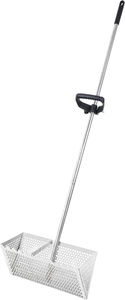 Zandvlooienhark, afneembare zandvlooienhark, haaientandzeef met een afvoerzeef van 40,64 cm breed en een steel van 139,54 cm (wateremmer niet inbegrepen).-Belle's product