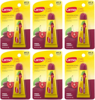 Carmex Lippenbalsem Kers - Hydraterende Lippenbalsem met Zonbescherming SPF15 - 6-pack