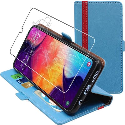 ebestStar - Hoes geschikt voor Samsung A30 Galaxy SM-A305F, Wallet Etui, Book case hoesje, Blauw, Rood + Gehard Glas