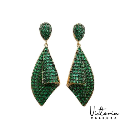 Victoria Valenza Saint-Tropez Luxe Oorbellen Dames Messing Oorhangers Dames Oorringen - Groene Steen - Kleur Rosegoud - 1 Paar