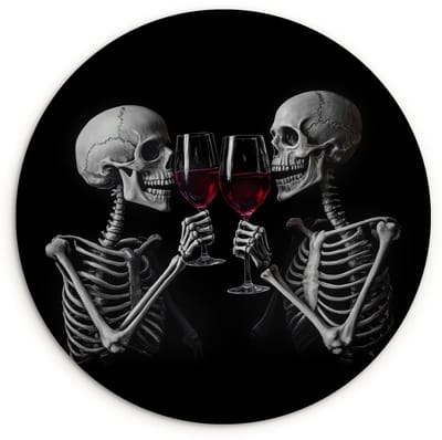 WallCircle® Wandcirkel 120x120 cm - Muurcirkel Skeletten - Wijn - Proost - Schedel - Zwart - Muurdecoratie woonkamer - Wanddecoratie slaapkamer - Kamer decoratie accessoires - Ronde schilderijen XXL