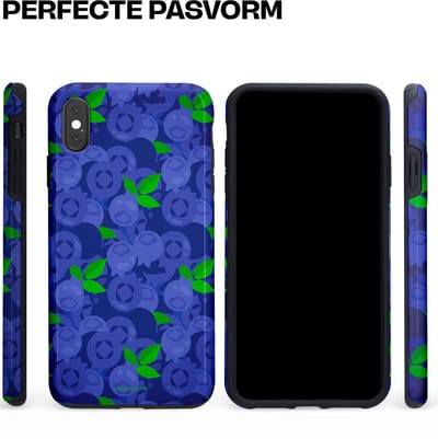 Casetastic hoesje geschikt voor Apple iPhone XS Max - Dubbellaagse bescherming - Berrytastic Blauwe Blueberry Bessen - Fashion Case - Donkerblauw Groen