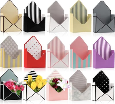 Bloemist Boeket Envelopdozen - Bloem Gift Verpakking - Bloemen Presenteren - Stijlvolle Elegante Ontwerpen - 15 stuks - Gemengde Kleuren