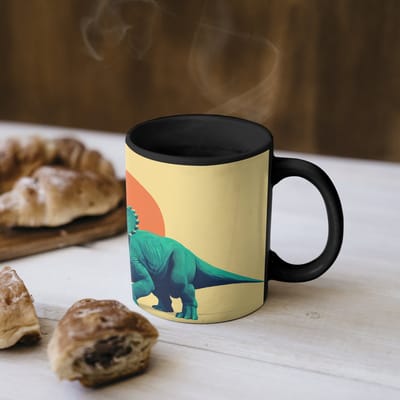 Magische Mok - Foto op Warmte Mokken - Koffiemok - Triceratops - Cirkel - Oranje - Hoorns - Magic Mok - Beker - 350 ML - Theemok