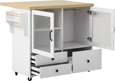 Keukeneiland - Verrijdbaar met Uitschuifbare Tafel - Wielen - Wit/Hout