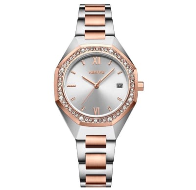 Nibosi - Dameshorloge - Polshorloge - Dames - Horloge - Horlogedoos - Vrouwen - Zilver Rosé Parelmoer - RVS - Diamonds