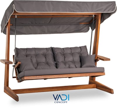 Vadi Concept SIA 2400 Houten Schommelbank - Antraciet - Massief Iroko Hardhout - Verstelbare Rugleuning & Bedfunctie