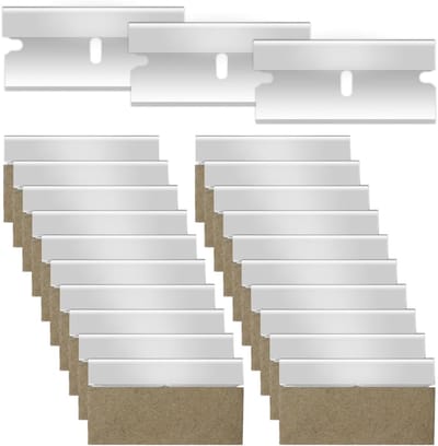 100 stuks schraperbladen gemaakt van metaal niet-kras glazen schraperbladen dubbelzijdige schraperbladen voor verwijdering voor autoruiten keramische plastic schraper, 4 × 1,9 cm