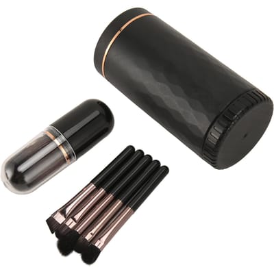 6-in-1 Make-up Kwasten Set Draagbare Synthetische Cosmetische Kwasten Set voor Foundation Blenden Poeder Oogschaduw met Spiegel zwart