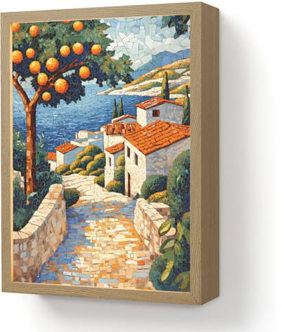 Wandlamp 30x40 cm - Oplaadbaar - Huizen - Mozaïek - Sinaasappelbomen - Zee - Wandlampen binnen woonkamer - Slaapkamer lamp - Decoratieve nachtlamp - Vloerlamp draadloos