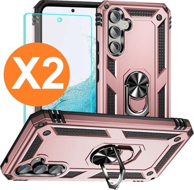 Hoesje Geschikt voor Samsung A05s Hoesje Rose Goud Anti-Shock Hybrid Armor hoesje Met Draaibare Ring Houder - Samsung Galaxy A05s Screenprotector 2 pack