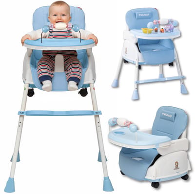 Twinky® Kinderstoel – 2-in-1 Kinderwagen Set – Blauw – Inklapbare Eetstoel & Baby Wagentje en Babystoel Voor Aan Tafel  –  Kinderzetel, Peuterstoeltje en Meegroeistoel  in 1