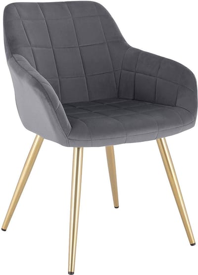 Happyment Stoel Nerio - Eetkamerstoel - Donkergrijs Velvet - Gouden Metalen poten - set van 1 - Zithoogte 47cm - deluxe