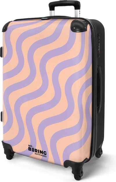 NoBoringSuitcases.com® - Koffer groot - Rolkoffer reizen lichtgewicht - Roze met paarse golvende lijnen - Reiskoffer met 4 wielen - Large travel luggage suitcase - Grote trolley XL - 20 kg bagage