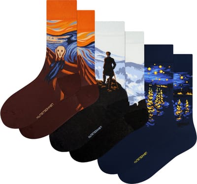 Kunst sokken - Signature Selection 3-pack: Munch, van Gogh, Friedrich - Sokken Dames 36 40 - Biologisch Katoenen Sokken - funny socks happy - Vrolijke Sokken - Grappige Sokken - Sokken Cadeau