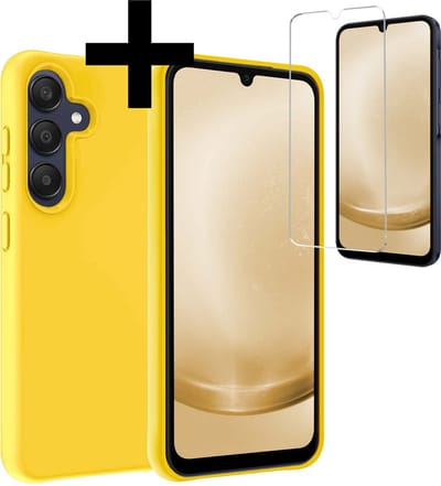 Hoesje - Met Screenprotector - Geschikt voor Samsung Galaxy A25 - Sterk & Shockproof - Back Cover - Siliconen Case - Telefoon Hoes - Telefoonhoesjes - Geel