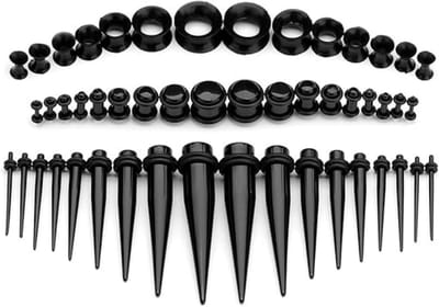 Oorpiercing Expanders - 50-delig - Oor Stretching Kit - Acryl & Siliconen - 1.6mm t/m 12mm - Tapers, Plugs & Tunnels - Piercing Stretch Kit - Zwart