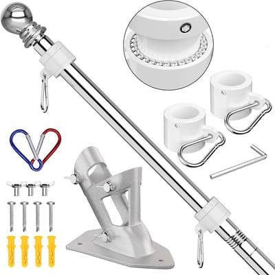 Vlaggenmast Kit 7FT Wandgemonteerde Vlaggenmast met Beugel, 210 cm Roestvrij Staal, Ideaal voor Tuin en Balkon, Inclusief Montageaccessoires