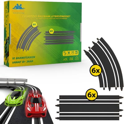 CosmoToys Uitbreidingsset 12 Stuks - Elektrische Racebaan - Auto Speelgoed - voor Kinderen - Autobaan Speelgoed - Kinderspeelgoed - Uitbreidingsset