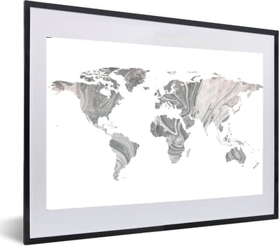 Poster in lijst - Fotolijst 60x40 cm - Posters - Wereldkaart - Verf - Grijs - Posterlijst zwart - Decoratie - Wanddecoratie woonkamer - Muurdecoratie slaapkamer