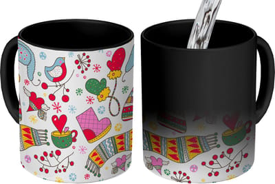Magische Mok - Foto op Warmte Mokken - Koffiemok - Patronen - Winter - Kerst - Magic Mok - Beker - 350 ML - Theemok