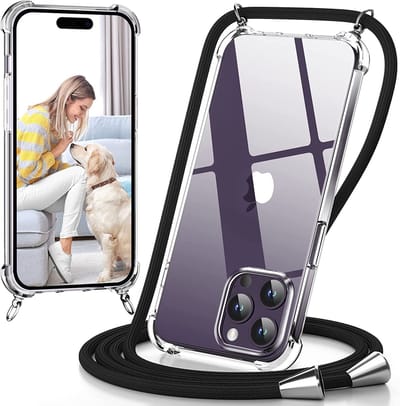 Hoesje met koord - ketting - Draagriem voor Schouder / Nek - touw - Hanger - Schouder tas - Geschikt voor: iPhone 14 Pro Max - transparant