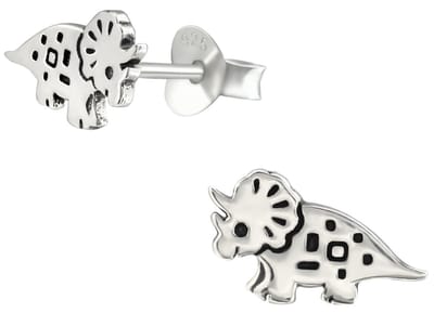 Joy|S - Zilveren dinosaurus oorbellen - 10 x 5 mm - geoxideerd