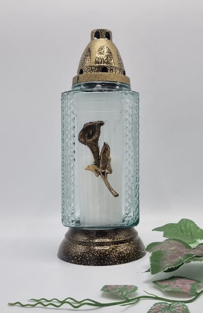 Herdenkingslicht - R- 364g - Calla - Goud - Grafkaars - Graflicht - Graflantaarn - Windlicht