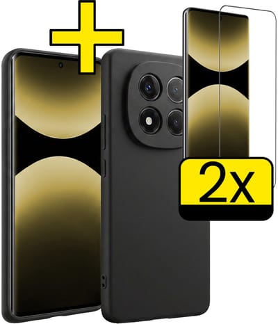 Hoesje - Met 2x Screenprotector - Geschikt voor Xiaomi Redmi Note 14 Pro - Sterk & Shockproof - Back Cover - Siliconen Case - Telefoon Hoes - Telefoonhoesjes - Zwart