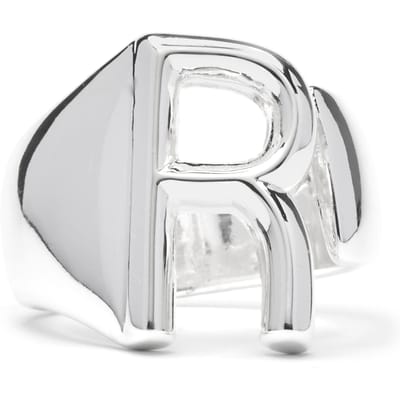 Ring - LUXENTER - Alfabet - Letter R - Verstelbare maat - Rhodiumplated grijs