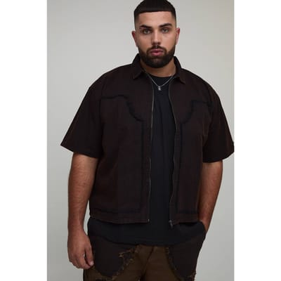Plus Bleach Wash Carpenter Shirt | Black | Size 2XL