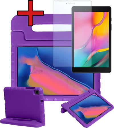 Hoesje - Geschikt voor Samsung Galaxy Tab A 8.0 (2019) - Met Screenprotector - Kinderhoes - Shockproof Bumper - Kidsproof Case - Tablethoes - Kinder Hoes Cover - Paars
