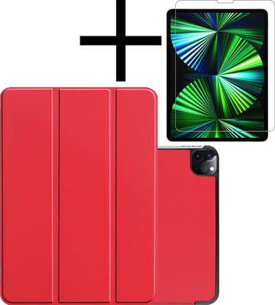 Hoes - Geschikt voor Apple iPad Pro (2022) - 11 inch - 4e generatie - Met Screenprotector - Trifold Bookcase - Hard Cover Case - Met Uitsparing Geschikt voor Apple Pencil - Hardcover Book - Tablet Hoesje - Rood