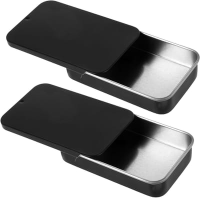 Set van 2 metalen rechthoekige doosjes met scharnier, matte zwarte mini opbergdozen, ideaal voor kleine items en organisatie thuis