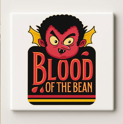Blood of the Bean Keramische Tegel 15x15 cm – Grappig Vampier Koffie Ontwerp – Halloween Keukendecoratie & Cadeau voor Koffieliefhebbers