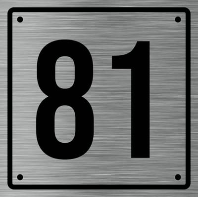 Huisnummerbord 81 - Incl. Schroeven en Pluggen – Acrylaat - 10 x 10 cm - RVS met Zwart