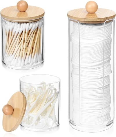 Praktische Opbergdoos voor Wattenstaafjes met Bamboedeckel, Ideaal voor Badkamer en Organisatie van Wattenbollen