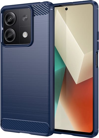 MobyDefend Hoesje - Geschikt voor Xiaomi Redmi Note 13 5G - TPU Backcover - Geborstelde Metaal & Carbon-Look - Blauw