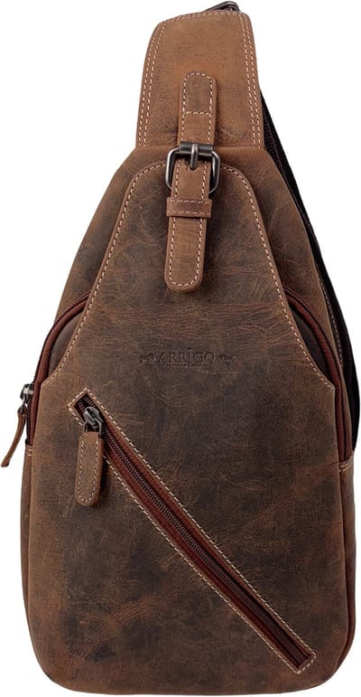 Arrigo Slingbag – Cognackleurige Crossbody Tas van Buffelleer | Stijlvolle en Praktische Schoudertas met 6 Vakken