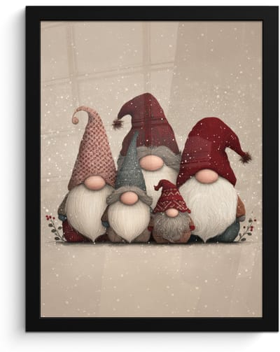 Poster in lijst - Fotolijst 30x40 cm - Posters - Kabouters - Kerst - Sneeuw - Puntmutsen - Posterlijst zwart - Decoratie - Wanddecoratie woonkamer - Muurdecoratie slaapkamer - Kerstversiering - Kerstdecoratie voor binnen - Kerstmis
