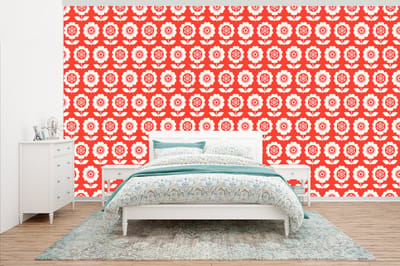 Behang - Fotobehang Bloemen - Patroon - Rood - Breedte 500 cm x hoogte 280 cm