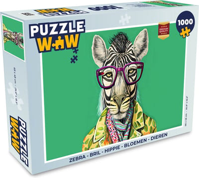 Puzzel Zebra - Bril - Hippie - Bloemen - Dieren - Legpuzzel - Puzzel 1000 stukjes volwassenen