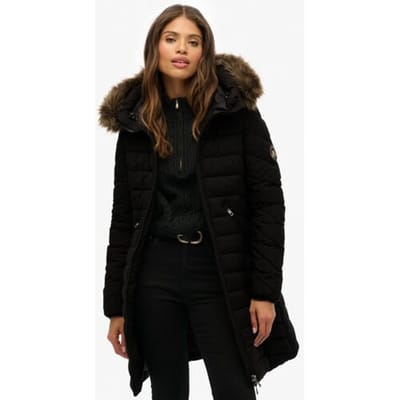 Superdry Fuji Jas Met Capuchon En Imitatiebont Black Grootte: 34