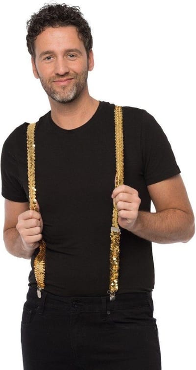 Partychimp Voordeelverpakking 6 pack Bretels Pailletten Goud voor bij Carnavalskleding Heren Carnaval Accessoires - 2,5 cm breed - Elastaan – One-Size -6 pack