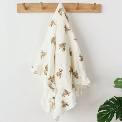 Hydrofiele doek XL - Swaddle - Baby muslin swaddle - Kraamcadeau - Katoenen mousseline baby deken - Baby badhanddoek - Ruffels - 90x70 - Beertjes
