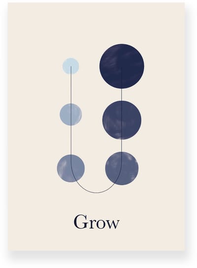 Poster 20x30 cm - Grow - Beige - Blauw - Minimalistisch - Japandi - Muurdecoratie - Wanddecoratie