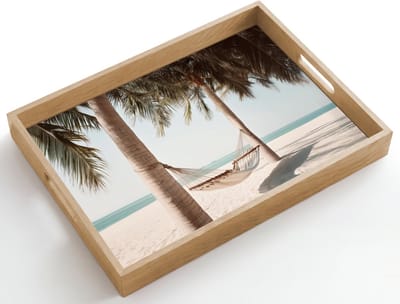 Dienblad hout 50x35 cm - Schootdienblad - Hangmat - Palmbomen - Strand - Zee - Borrelplank rechthoek - Plateau dienbladen